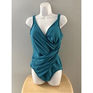 Miraclesuit Must Haves Oceanus One Piece Swimsuit Size 14 Turquoise Ruching Slim